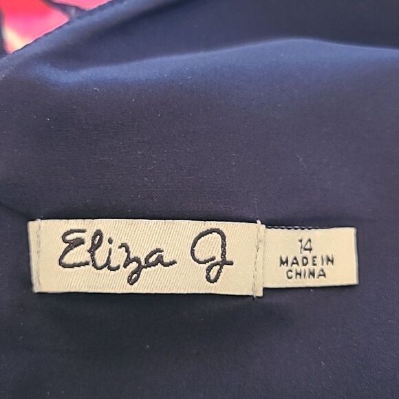 Eliza J Fit & Flare Floral Belted Dress Blue Pink Side Pockets Size 14 - Picture 15 of 16